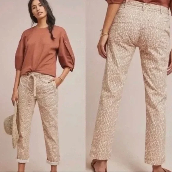 Anthropologie Wanderer Cropped Utility Pants Animal Print Size 28 - Picture 1 of 13